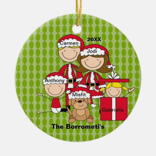 Familie van 4 kerstversiering keramisch ornament (Voorkant)