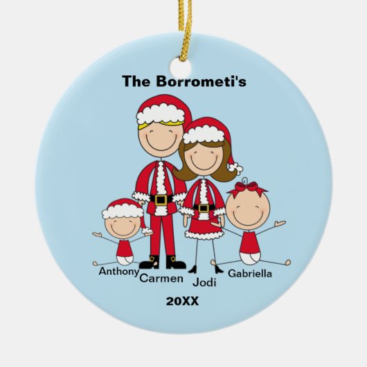 Familie van 4 kerstversiering keramisch ornament (Voorkant)