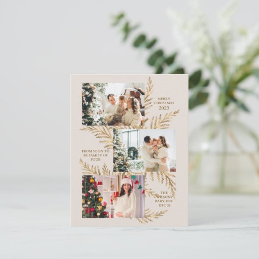Familie van 4 Krans Xmas Zwangerschap aankondiging (Staand voorkant)