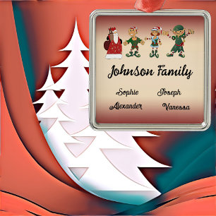 Familie van 4 Leden Kerstmis Magische Elfen Santa Metalen Ornament