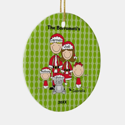 Familie van 4 met kerstversiering keramisch ornament (Rechts)