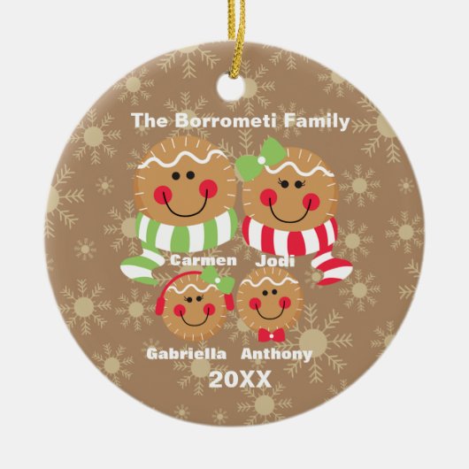 Familie van 4 ontbijtkoek voor kerstversiering keramisch ornament (Voorkant)