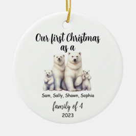 Familie van 4 Polar Beer Kerst Vakantie Keramiek Keramisch Ornament