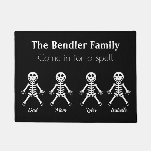 Familie van 4 Skeleton Halloween Doormat Deurmat (Voorkant)