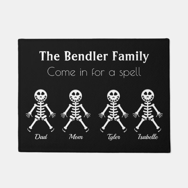 Familie van 4 Skeleton Halloween Doormat Deurmat (Voorkant)