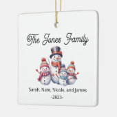 Familie van 4 Sneeuwman Vakantie Keramisch Ornament (Links)