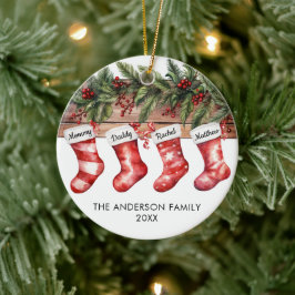 Familie van 4 vier Kerstsokken waterverf Keramisch Ornament