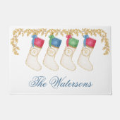 Familie van 4 - Waterverf Monogram Kousen Deurmat (Voorkant)