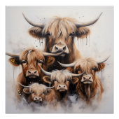 Familie van 5 designer koeien poster - moderne kun (Voorkant)