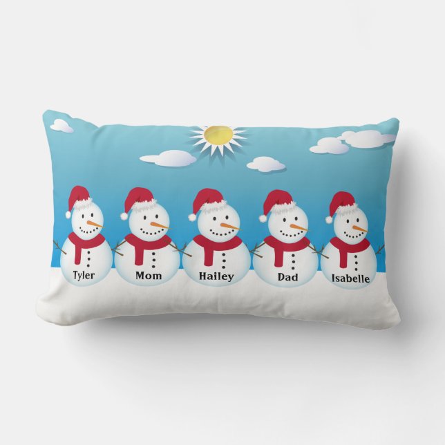 Familie van 5 Gepersonaliseerd Snowman Sierkussen Kussen (Voorkant)
