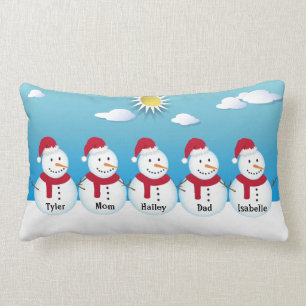 Familie van 5 Gepersonaliseerd Snowman Sierkussen Kussen