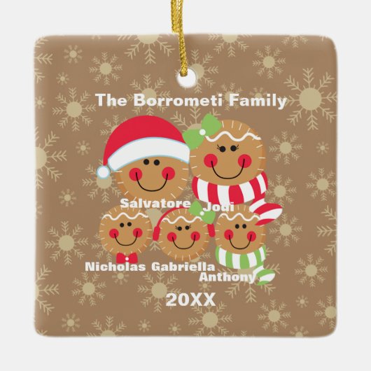 Familie van 5 Gingerbrood voor kerstversiering Keramisch Ornament (Voorkant)