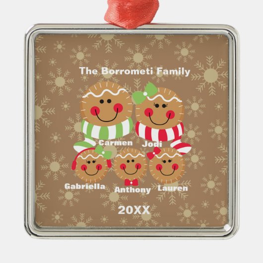 Familie van 5 Gingerbrood voor kerstversiering Metalen Ornament (Voorkant)