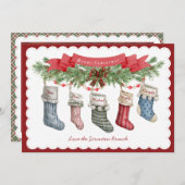 Familie van 5 | Kerst kous Flat Holiday Kaart (Voorkant / Achterkant)