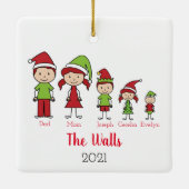 Familie van 5 kerst met kerstmis op maat keramisch ornament (Achterkant)