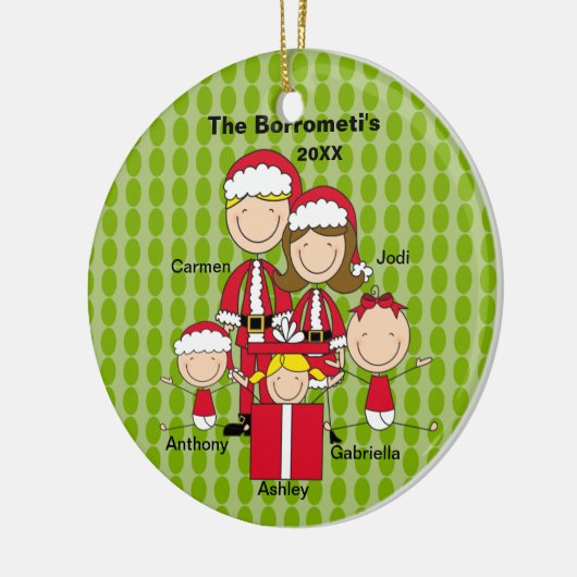 Familie van 5 kerstversiering keramisch ornament (Links)