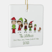 Familie van 5 met Dog Persoonlijke Kerstmis Keramisch Ornament (Rechts)
