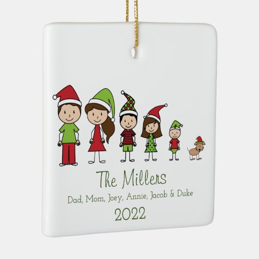 Familie van 5 met Dog Persoonlijke Kerstmis Keramisch Ornament (Rechts)