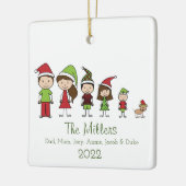 Familie van 5 met Dog Persoonlijke Kerstmis Keramisch Ornament (Links)