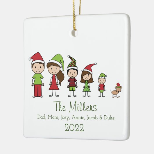 Familie van 5 met Dog Persoonlijke Kerstmis Keramisch Ornament (Links)