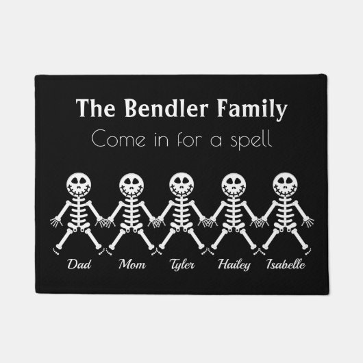 Familie van 5 Skeleton Halloween Doormat Deurmat (Voorkant)