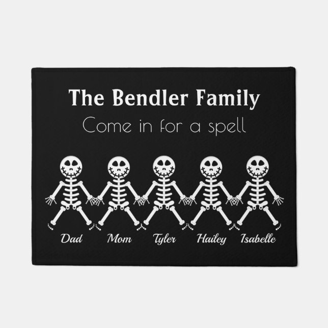 Familie van 5 Skeleton Halloween Doormat Deurmat (Voorkant)