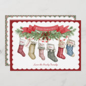 Familie van 6 | Kerst kous Flat Holiday Kaart (Voorkant / Achterkant)