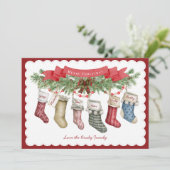 Familie van 6 | Kerst kous Flat Holiday Kaart (Staand voorkant)