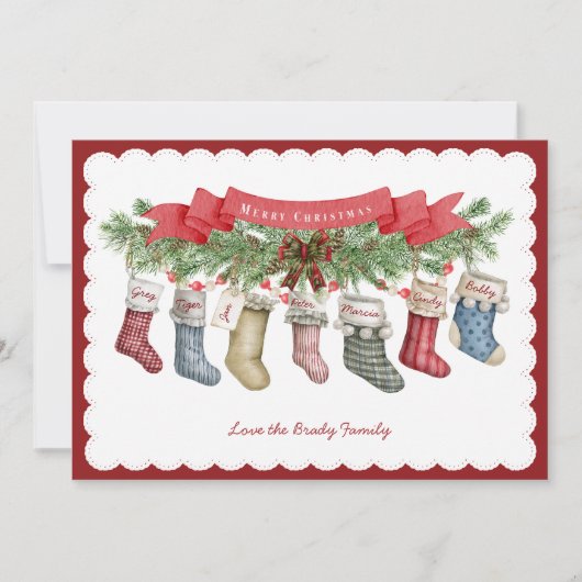 Familie van 7 | Kerstmuts Plat Kerstkaart (Voorkant)