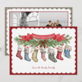 Familie van 7 | Kerstmuts Plat Kerstkaart (Voorkant / Achterkant)