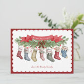 Familie van 7 | Kerstmuts Plat Kerstkaart (Staand voorkant)