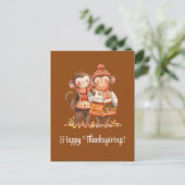 Familie van Apen Happy Thanksgiving Feestdagenkaart (Staand voorkant)