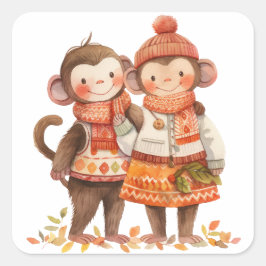 Familie van Apen Herfst Sticker