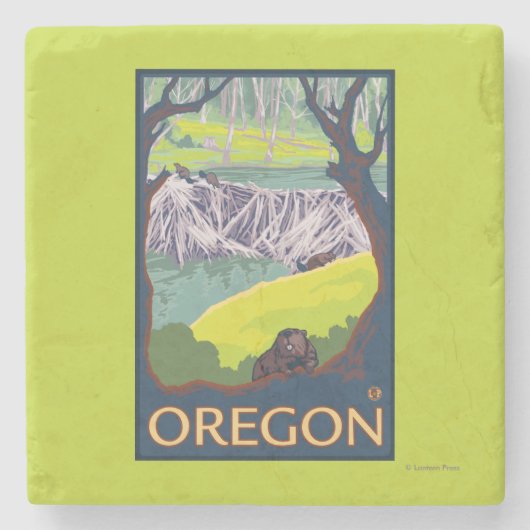 Familie van Beavers Stenen Onderzetter (Voorkant)