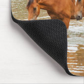 familie van bruin paard aan de rivier muismat (Hoek)