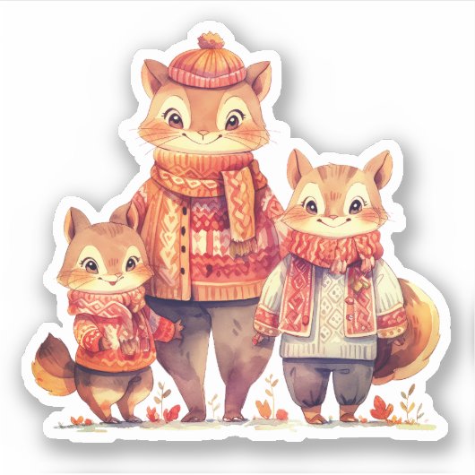 Familie van Chipmunks Herfst Sticker (Voorkant)