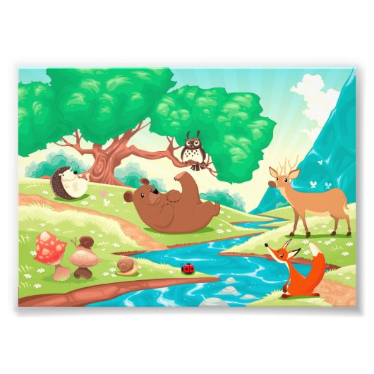 Familie van de dieren in het hout. foto afdruk (Voorkant)