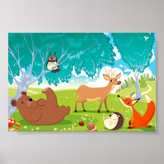 Familie van de dieren in het hout. poster (Voorkant)