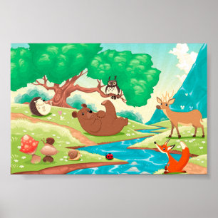 Familie van de dieren in het hout. poster
