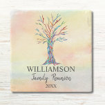 Familie van de Familie van de Familie Stenen Onderzetter<br><div class="desc">Deze kleurrijke Family Reunion Stone Onderzetters zijn versierd met een mozaïek stamboom in de regenboogkleuren op een waterverf achtergrond. Pas ze aan met uw familienaam en het jaar. Ze zorgen voor een geweldige familie-aandenken. Origineel mozaïek en Waterverf © Michele Davies.</div>