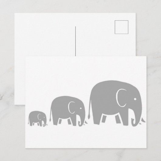familie van de olifanten met drie - grijs op wit b briefkaart (Voorkant / Achterkant)