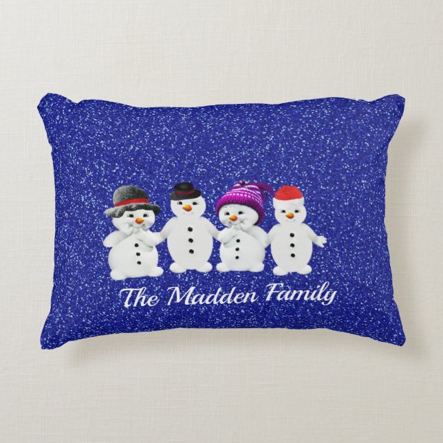 Familie van de vier Snowmen Sparkle Accent Pillow Accent Kussen (Voorkant)