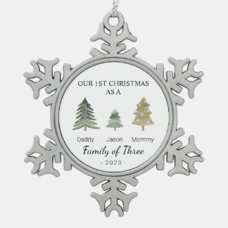 Familie van drie baby's Eerste Kerstmis Gepersonal Tin Sneeuwvlok Ornament