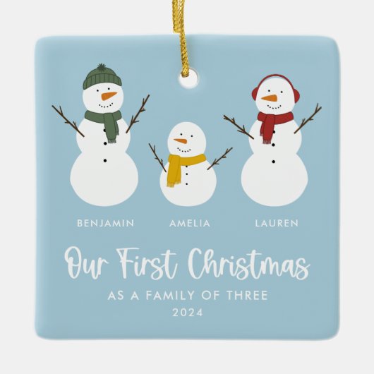 Familie van drie eerste kerst sneeuwpop Ornament (Voorkant)