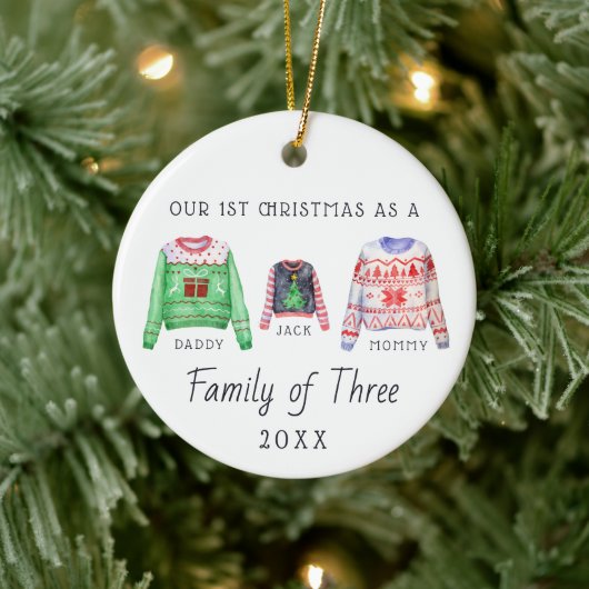 Familie van Drie | Eerste Kerstboomornament Keramisch Ornament (Boom)
