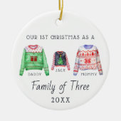 Familie van Drie | Eerste Kerstboomornament Keramisch Ornament (Voorkant)