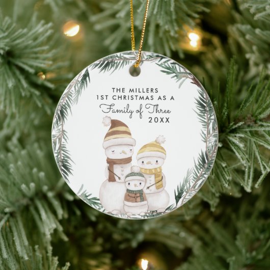 Familie van Drie | Eerste Kerstboomversiering Keramisch Ornament (Boom)
