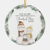 Familie van Drie | Eerste Kerstboomversiering Keramisch Ornament (Voorkant)