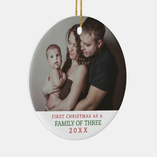 Familie van drie eerste kerstfoto's keramisch ornament (Rechts)