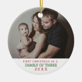 Familie van drie eerste kerstfoto's keramisch ornament (Voorkant)